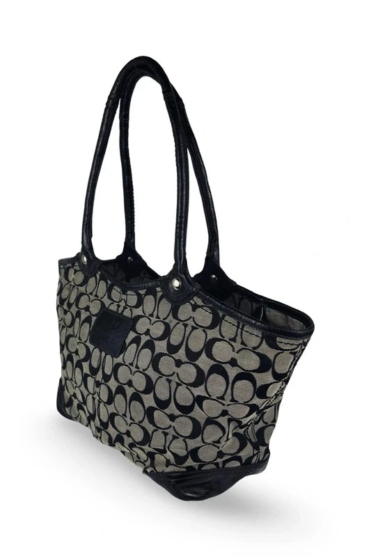 Coach Black & Grey Bleecker Canvas & Patent Leather Signature Tote Shoulder Bag
