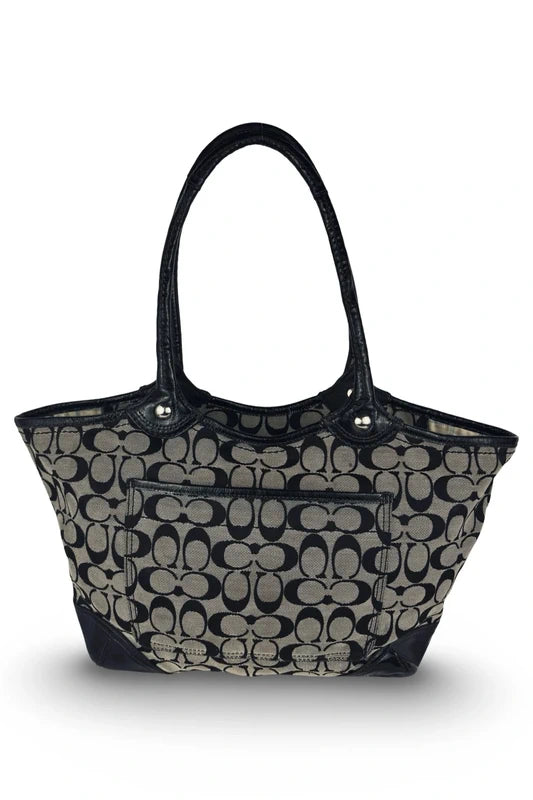 Coach Black & Grey Bleecker Canvas & Patent Leather Signature Tote Shoulder Bag