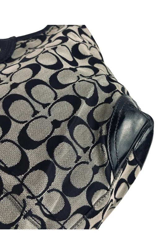 Coach Black & Grey Bleecker Canvas & Patent Leather Signature Tote Shoulder Bag