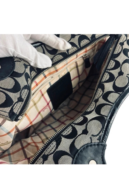 Coach Black & Grey Bleecker Canvas & Patent Leather Signature Tote Shoulder Bag