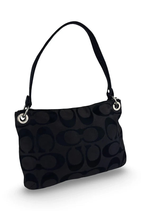 Coach Black & Brown Signature Canvas & Patent Leather Shoulder Bag