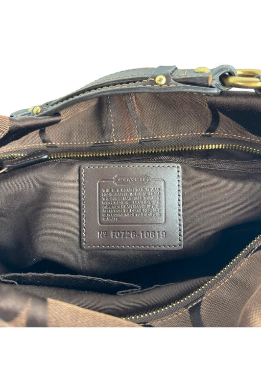 Coach Carly Brown Signature Hobo Studded Canvas & Leather Shoulder Bag