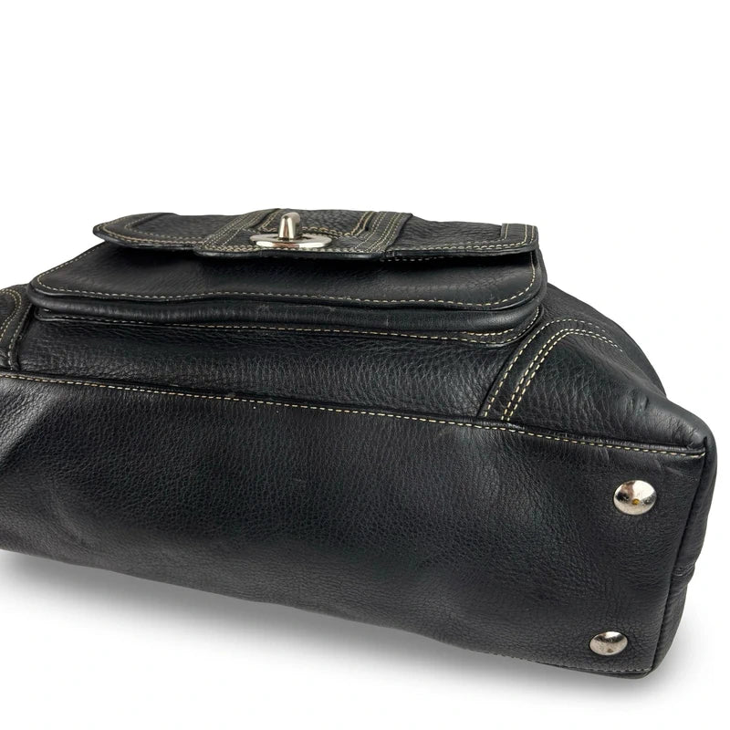 Coach Black Hampton Dome Pebbled Leather Turnlock Satchel Shoulder Bag