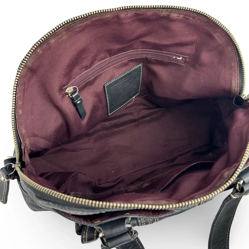 Coach Black Hampton Dome Pebbled Leather Turnlock Satchel Shoulder Bag