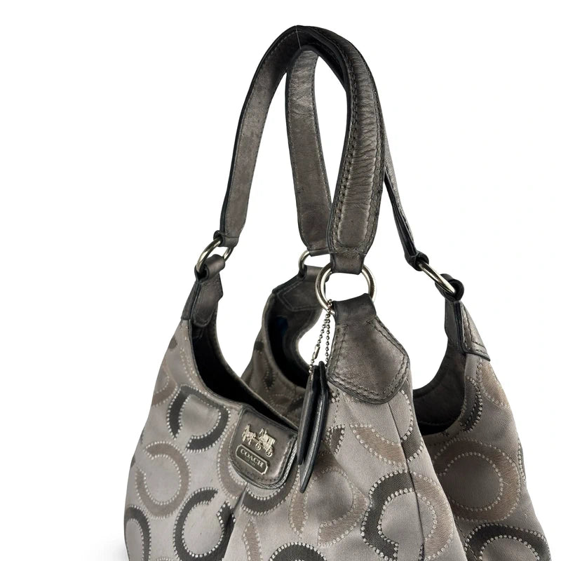 Coach Grey & Silver Madison Maggie Signature Sateen Hobo Shoulder Bag
