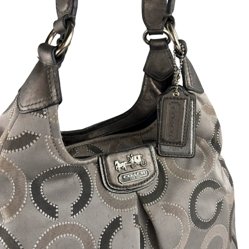 Coach Grey & Silver Madison Maggie Signature Sateen Hobo Shoulder Bag