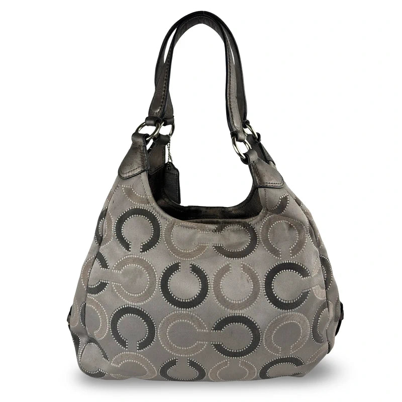 Coach Grey & Silver Madison Maggie Signature Sateen Hobo Shoulder Bag
