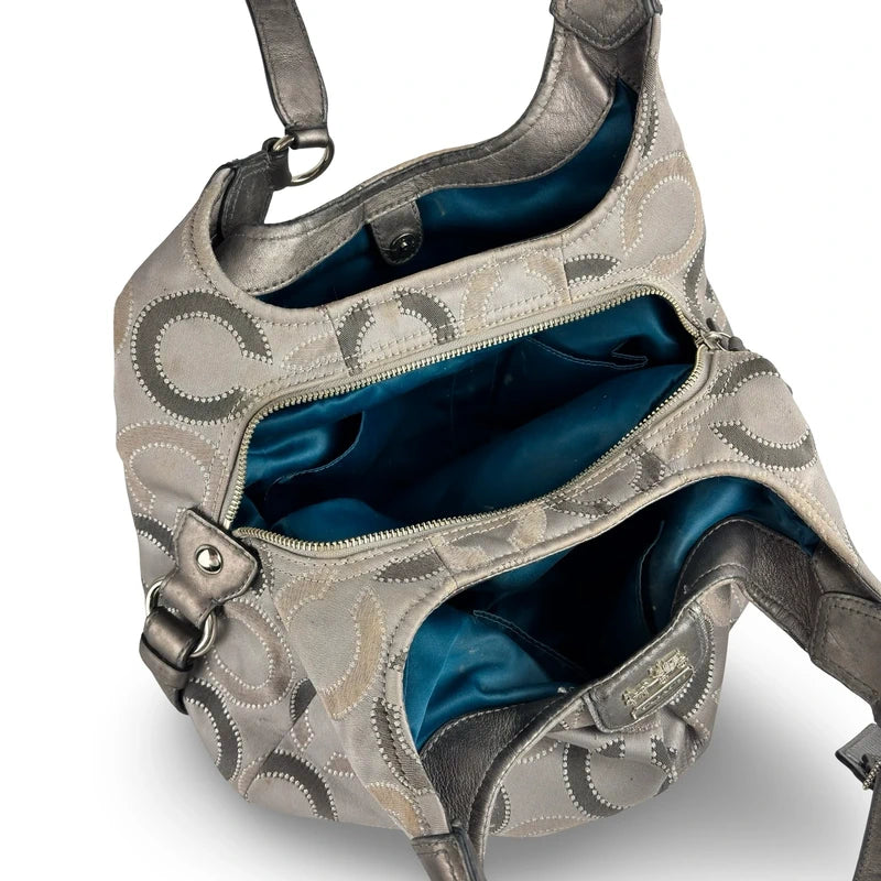 Coach Grey & Silver Madison Maggie Signature Sateen Hobo Shoulder Bag