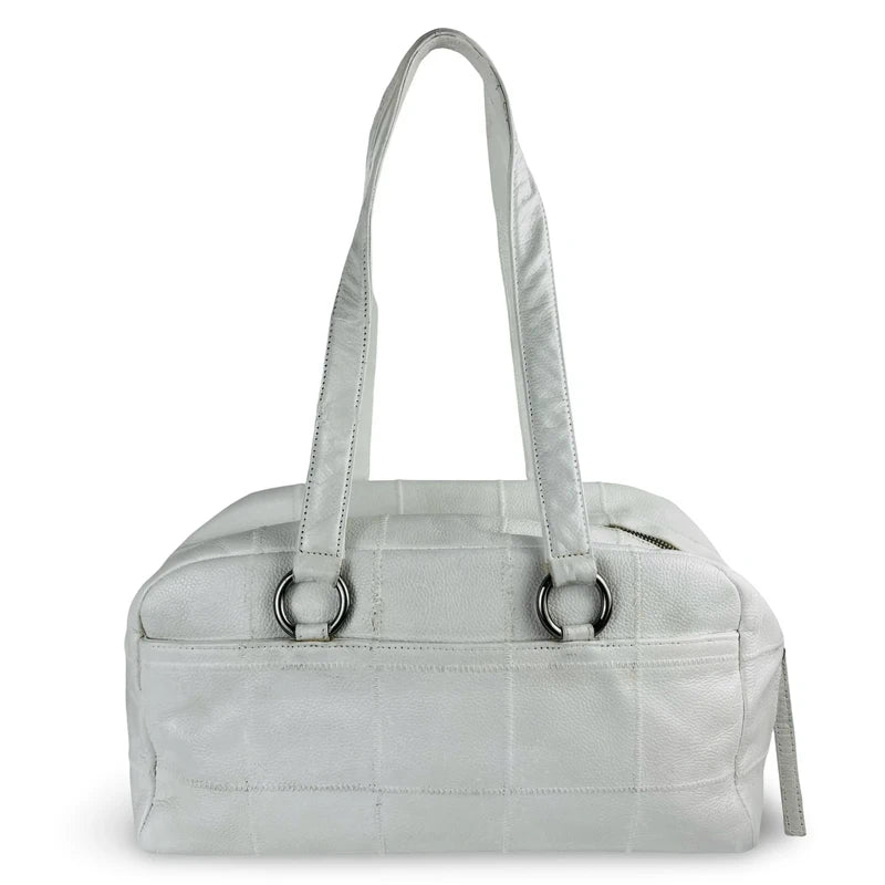 Chanel White Chocolate Bar Leather Vintage Timeless Shoulder Bag