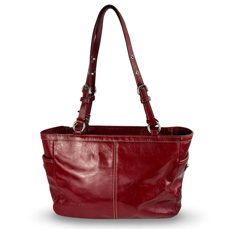 Coach Rare Red Vintage Gallery 2009 Patent Leather Tote Shoulder Bag & Scarf