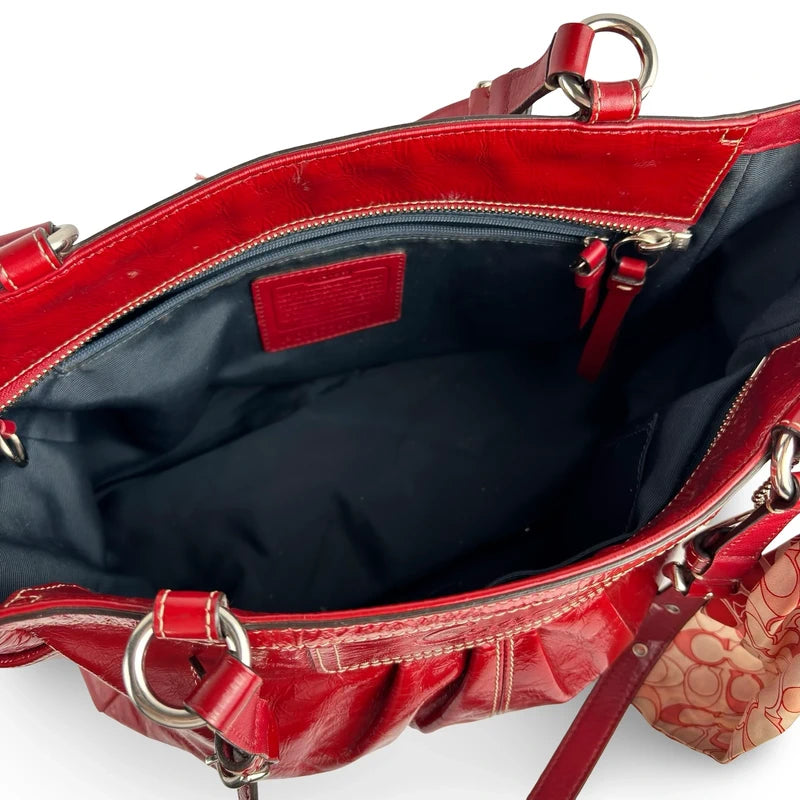 Coach Rare Red Vintage Gallery 2009 Patent Leather Tote Shoulder Bag & Scarf