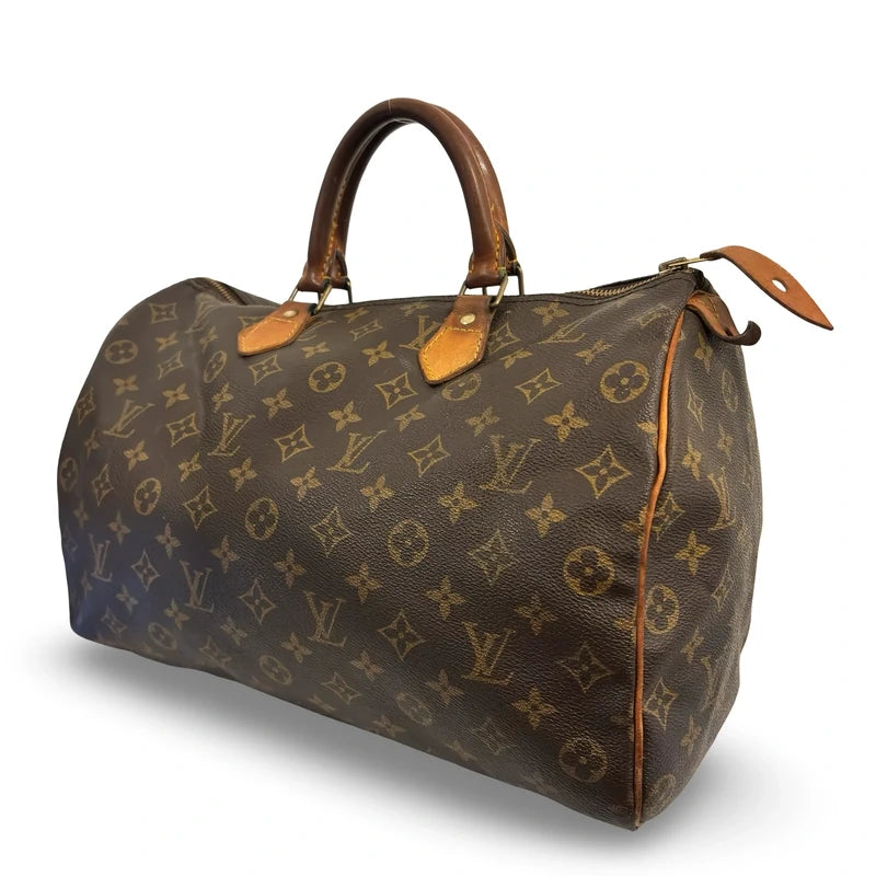 Louis Vuitton Speedy 40 Brown Coated Canvas & Leather Monogram Vintage Handbag
