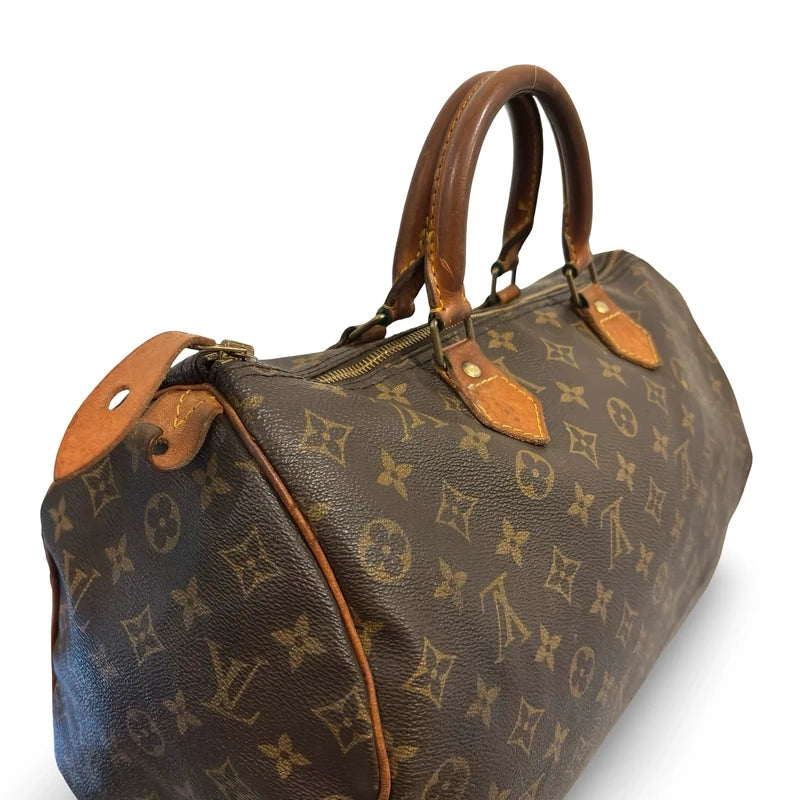 Louis Vuitton Speedy 40 Brown Coated Canvas & Leather Monogram Vintage Handbag