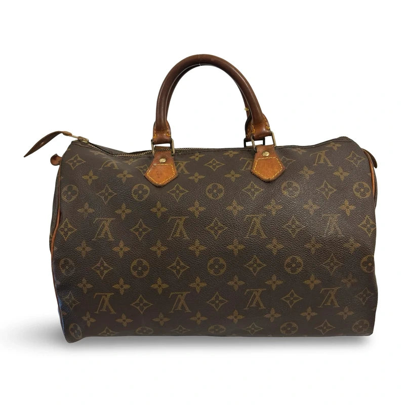 Louis Vuitton Speedy 40 Brown Coated Canvas & Leather Monogram Vintage Handbag