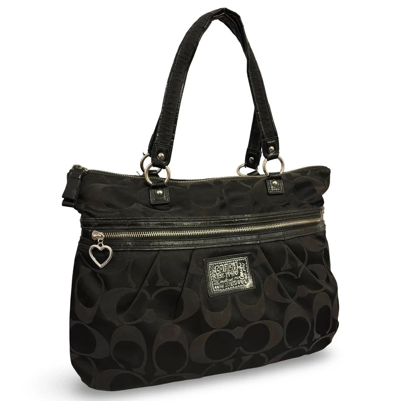 Coach Black ‘Poppy Daisy’ Signature Canvas & Patent Leather Large Vintage Shoulder Bag