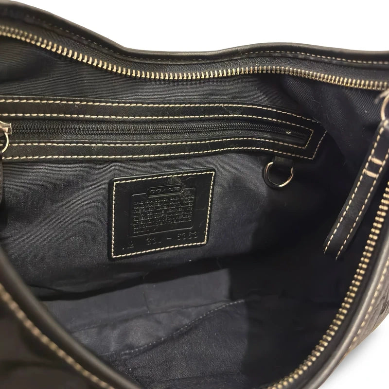 Coach Black Signature Soho Canvas & Leather Vintage Buckle Hobo Shoulder Bag