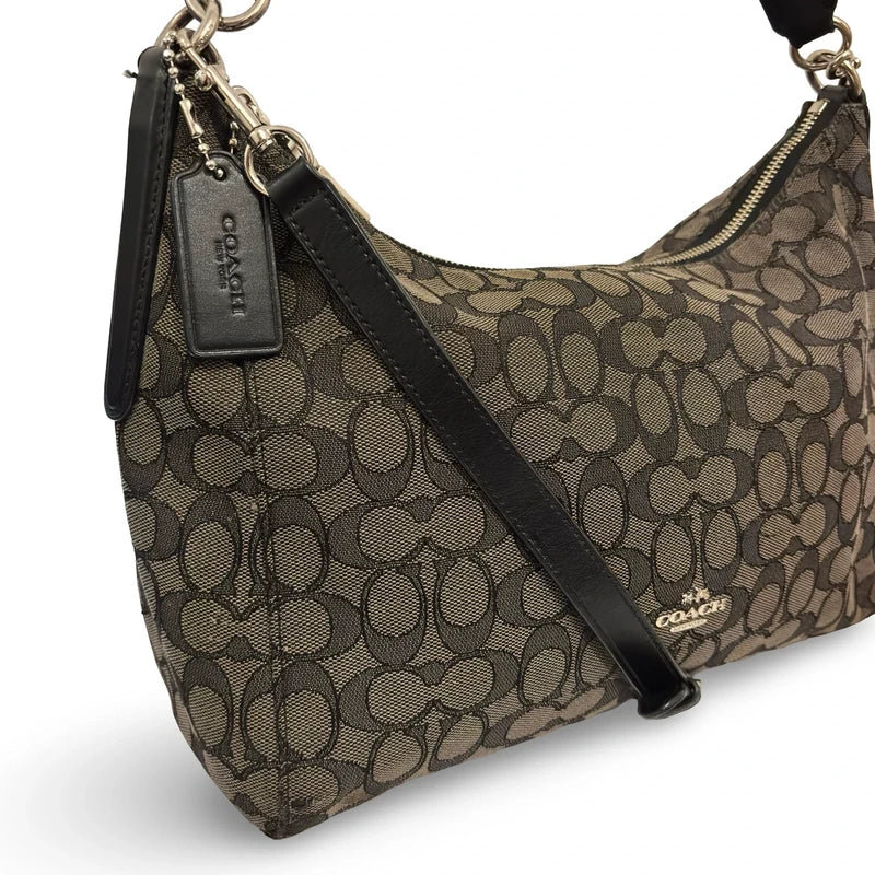 Coach ‘East West Celeste’ Black & Grey Canvas Leather Hobo Crossbody / Shoulder Bag