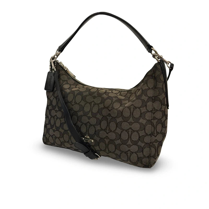 Coach ‘East West Celeste’ Black & Grey Canvas Leather Hobo Crossbody / Shoulder Bag