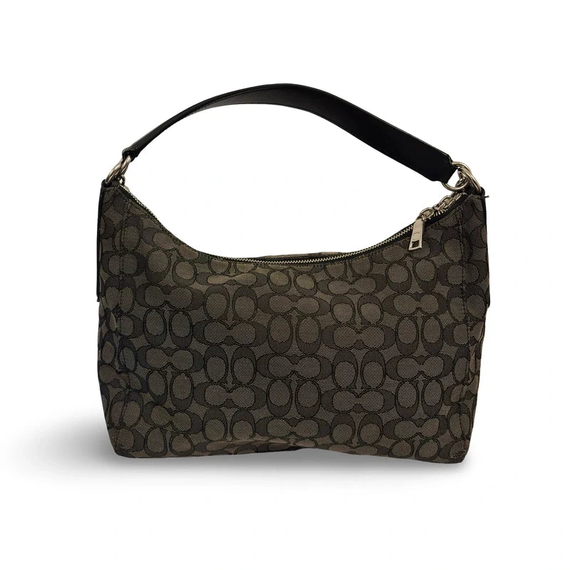 Coach ‘East West Celeste’ Black & Grey Canvas Leather Hobo Crossbody / Shoulder Bag