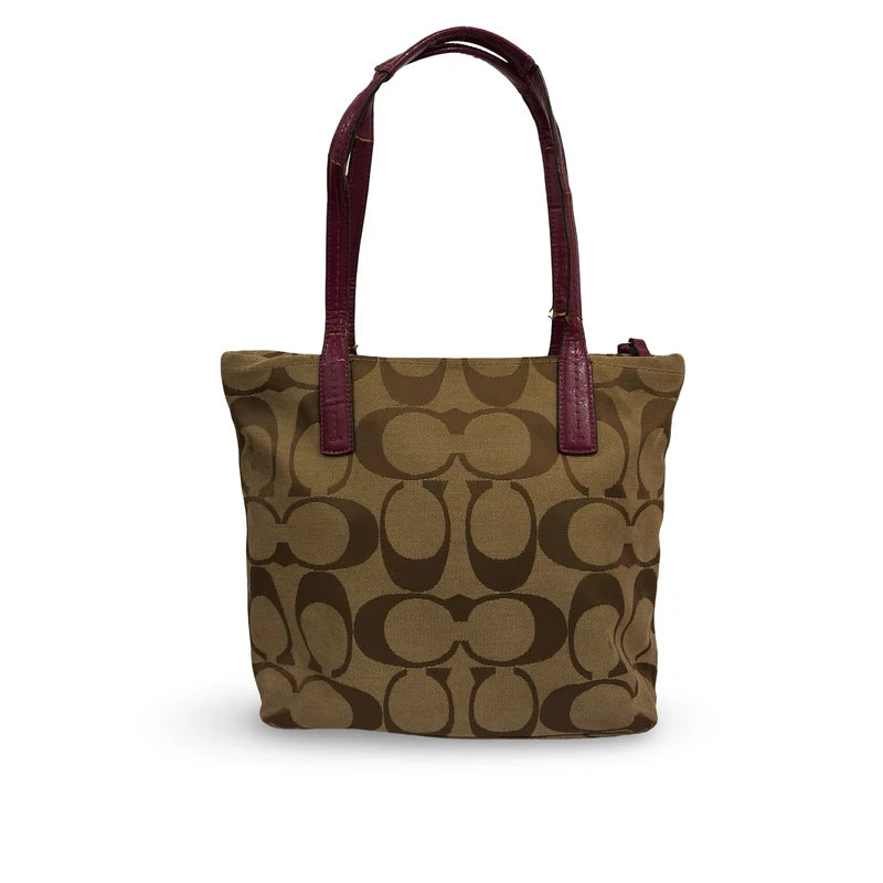 Coach Brown & Pink (Berry) Signature Stripe Vintage Tote Shoulder Bag