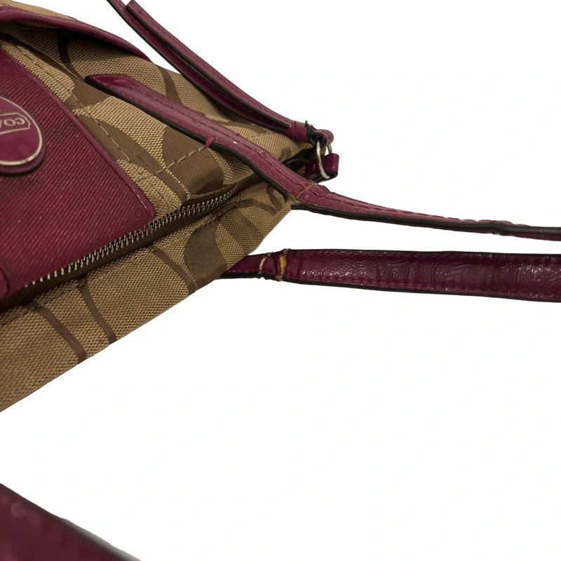 Coach Brown & Pink (Berry) Signature Stripe Vintage Tote Shoulder Bag
