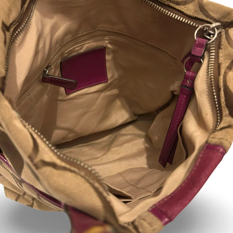 Coach Brown & Pink (Berry) Signature Stripe Vintage Tote Shoulder Bag