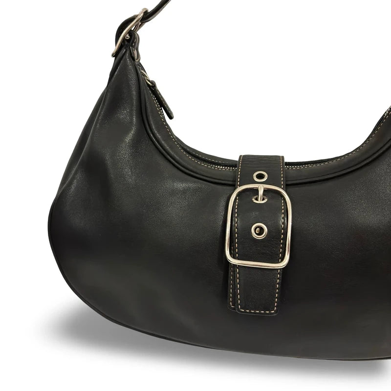 Coach Black Leather Buckle Hamptons Buckle Vintage Hobo Shoulder Bag