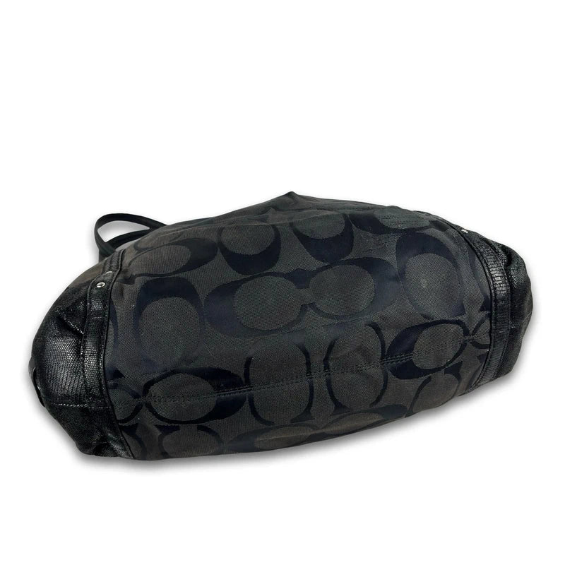 Coach Black Alexandra Signature Canvas & Croc Animal Print Leather Studded Tote Vintage Shoulder Bag