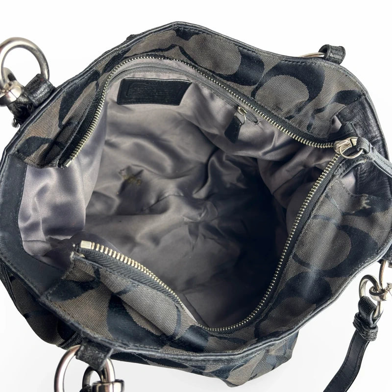 Coach Black Alexandra Signature Canvas & Croc Animal Print Leather Studded Tote Vintage Shoulder Bag