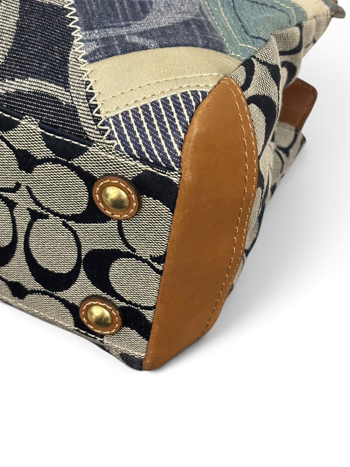 Vintage Coach Patchwork Bag 12216 Denim Turnlock Tote