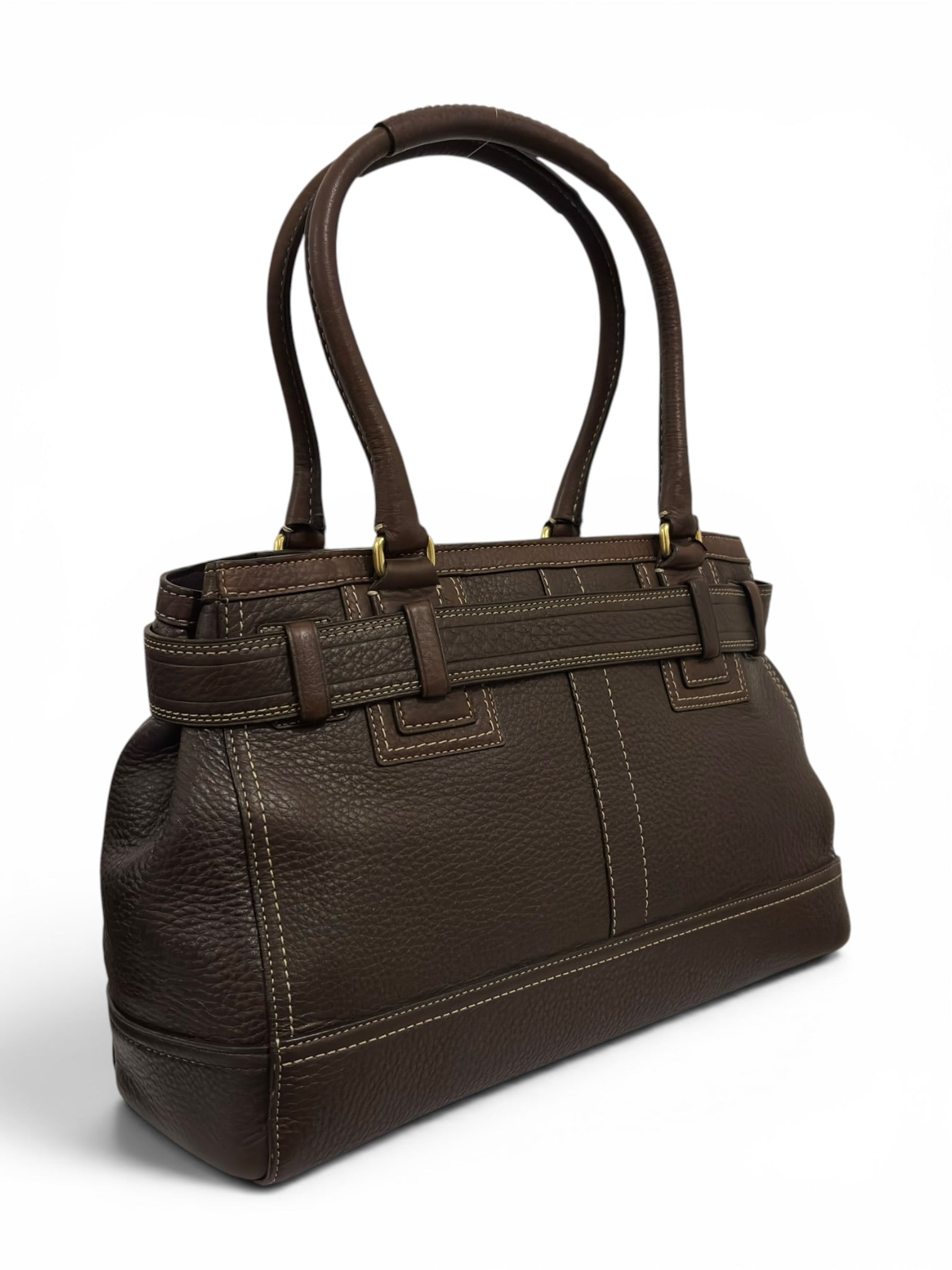 Coach Chocolate / Dark Brown Hampton Pebbled Leather Tote Shoulder Bag