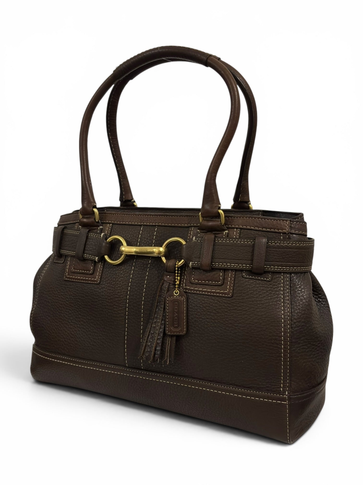 Coach Chocolate / Dark Brown Hampton Pebbled Leather Tote Shoulder Bag