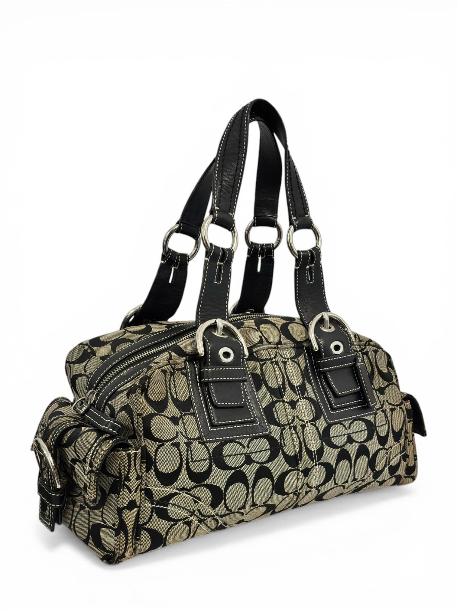 Coach Soho Black & Grey Signature Buckle Boston
Shoulder Bag