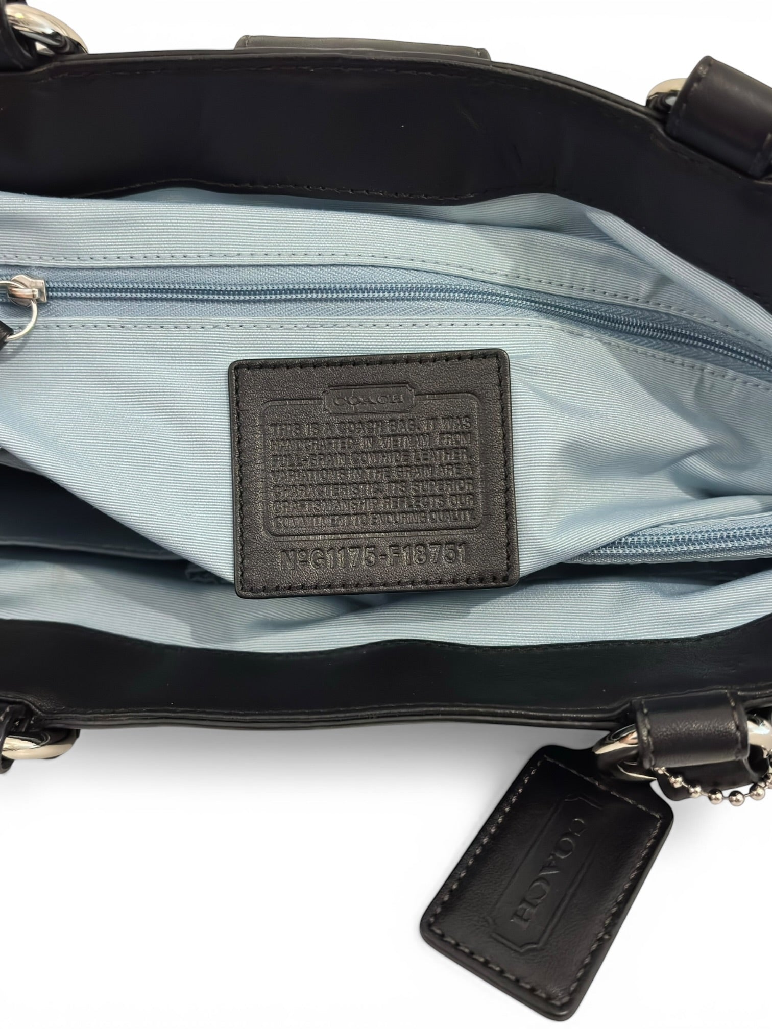 Coach Soho Black Leather Buckle East West Tote Shoulder Bag