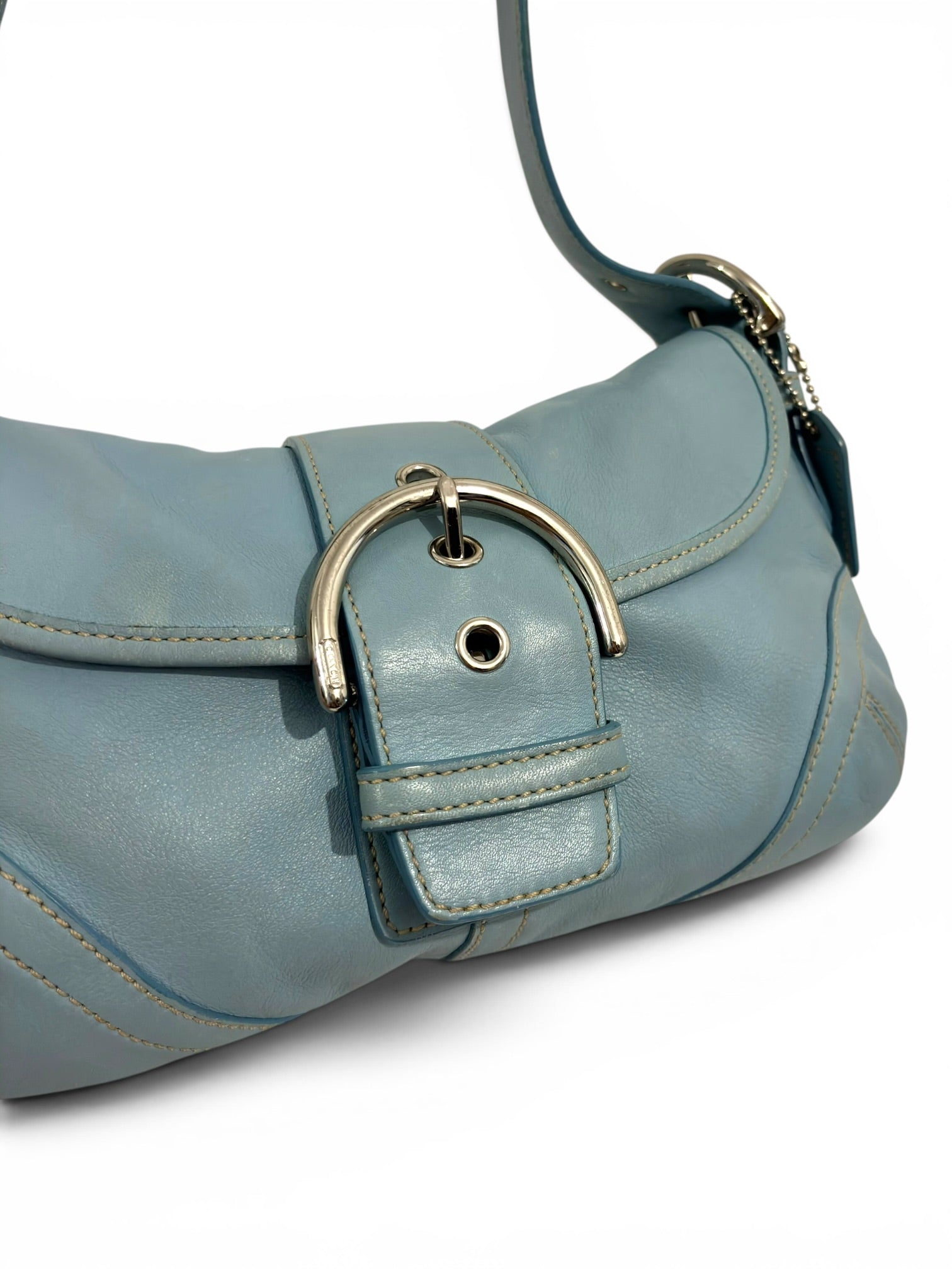 Coach Baby / Sky Blue Soft Leather Soho Buckle
Flap Vintage Hobo Shoulder Bag