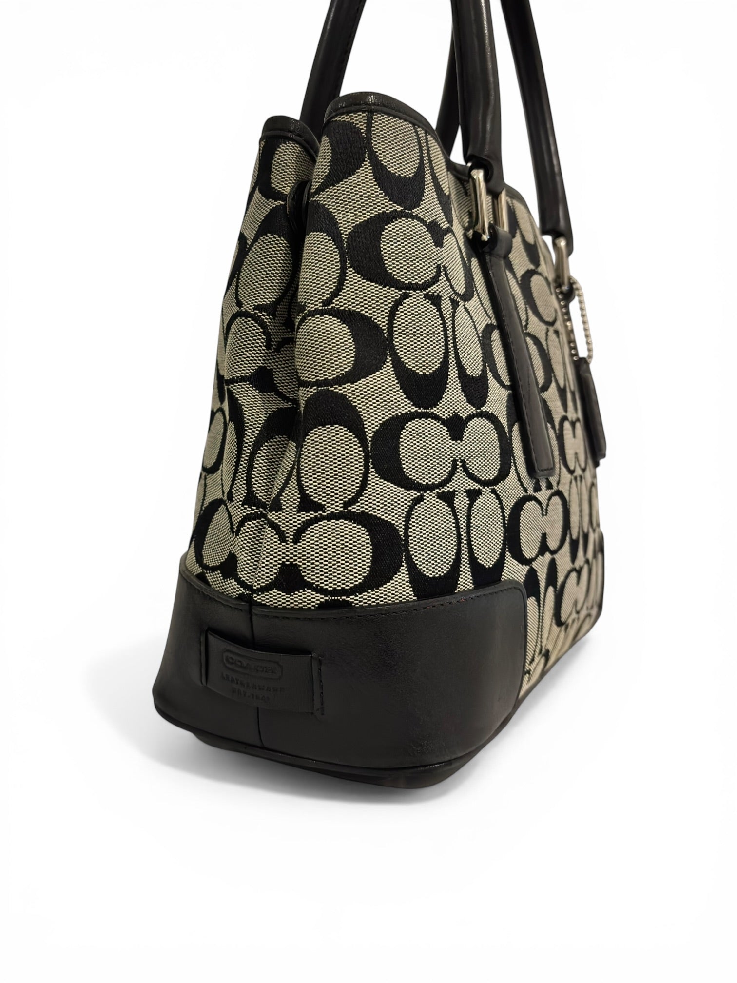 Coach Black & Grey Signature Canvas & Leather Tote Shoulder Bag