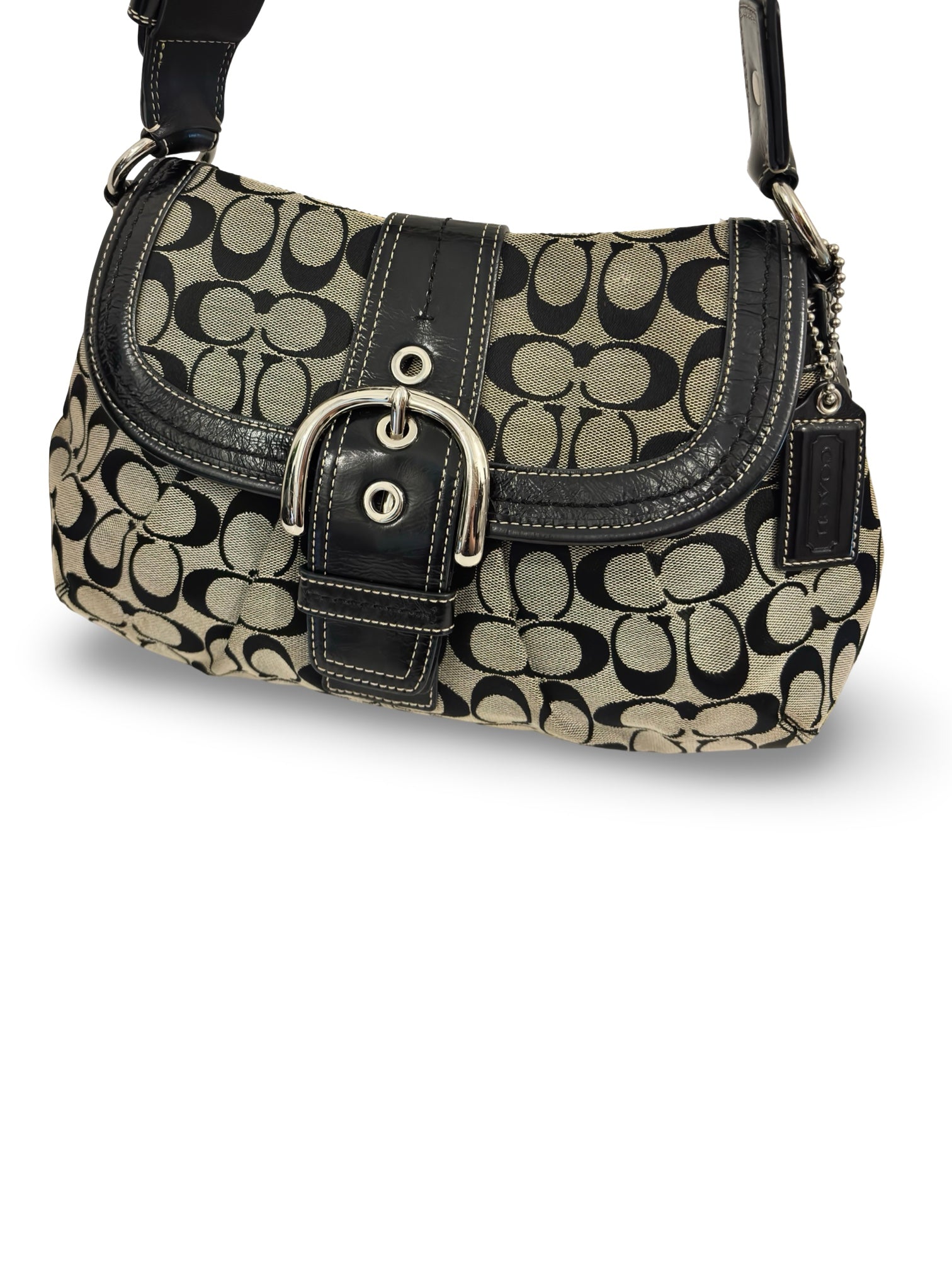 Coach Soho Buckle Black & Grey Canvas & Patent
Leather Hobo Vintage Shoulder Bag