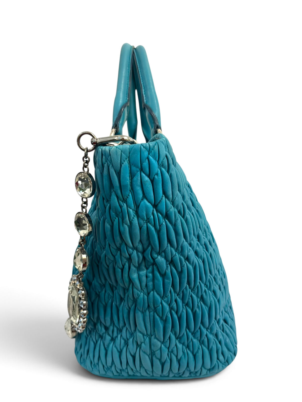 Vintage Miu Miu Bag In Blue Nappa Matelassé Leather Swarovski Crystal Tote