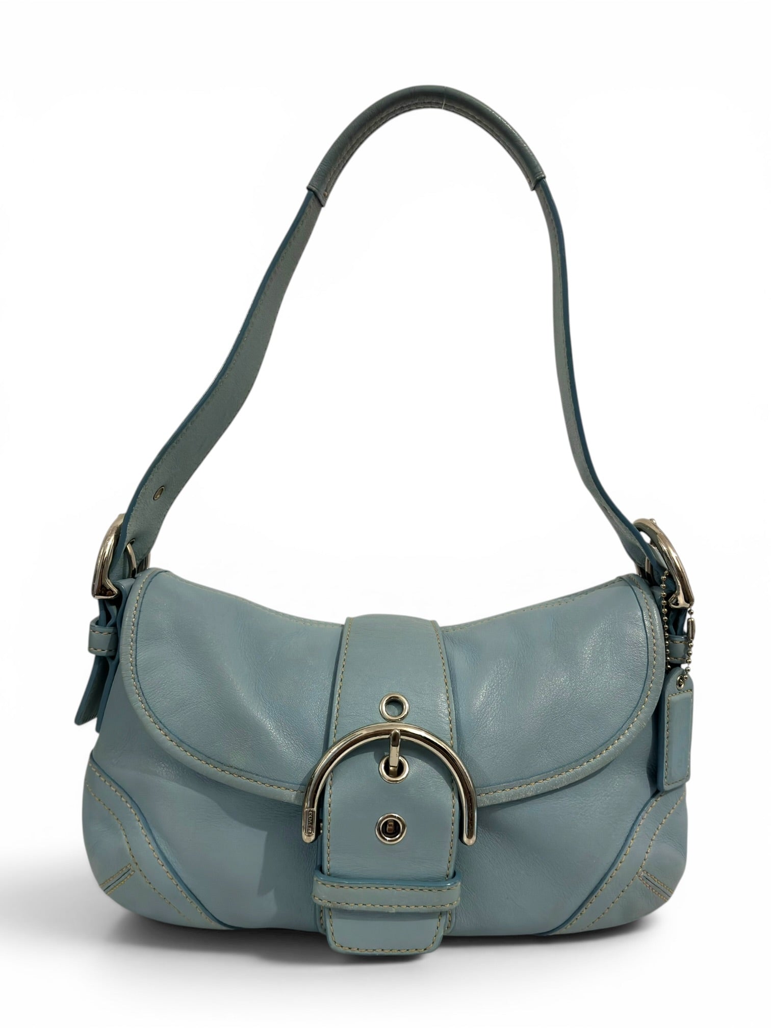 Coach Baby / Sky Blue Soft Leather Soho Buckle
Flap Vintage Hobo Shoulder Bag