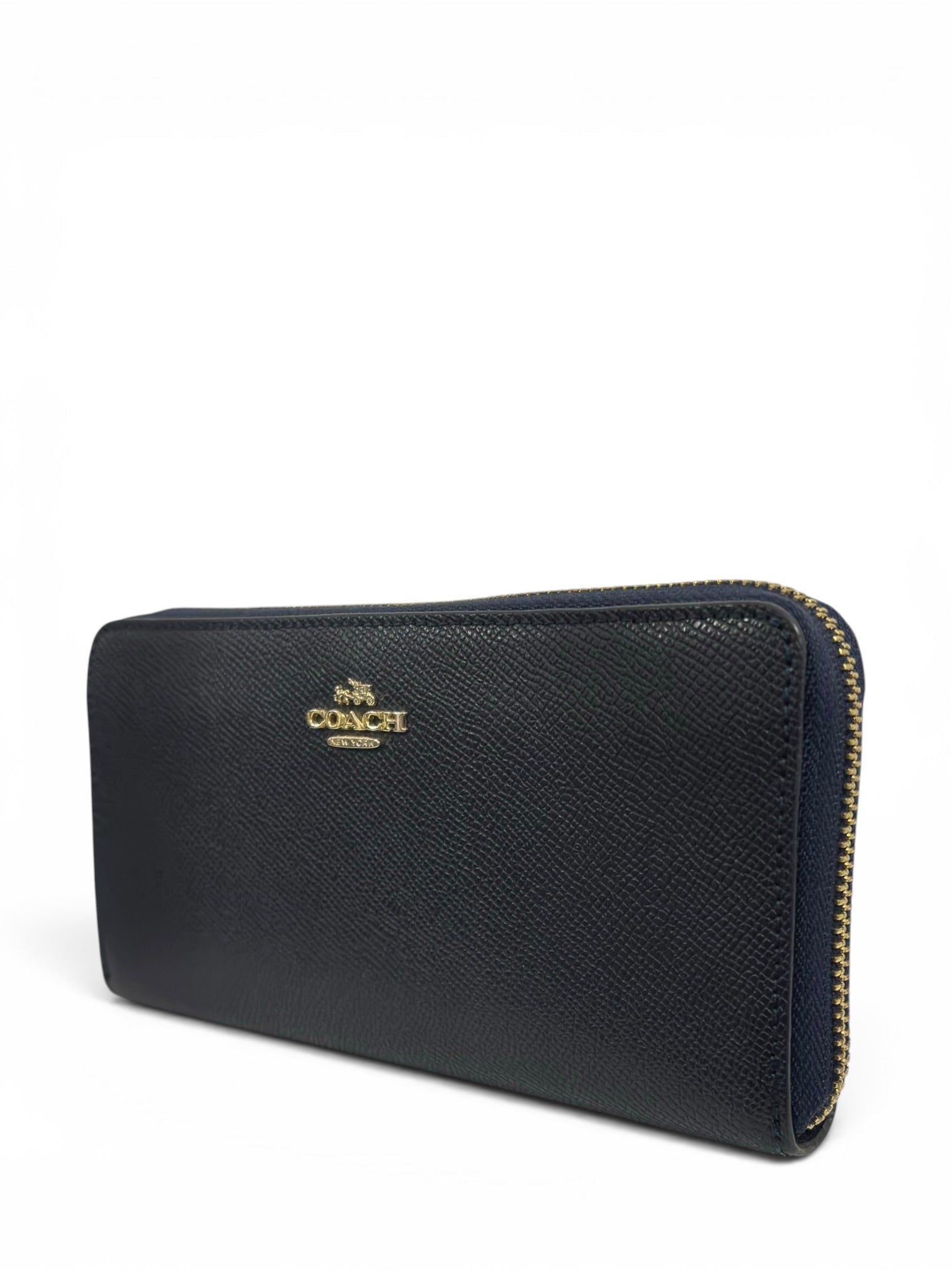 Coach (New - Boxed) Accordion Zip Wallet Midnight Blue Navy Crossgrain Leather Gold Hardware Purse