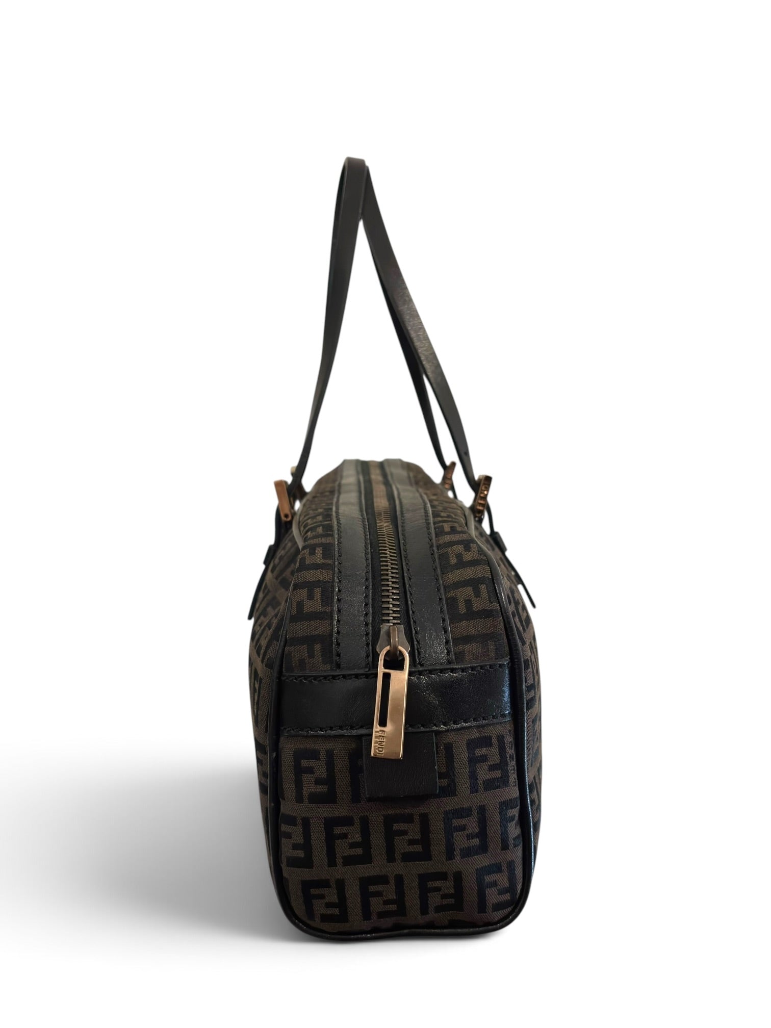 Vintage Fendi Zucchino Brown Monogram Boston
Barrel Handbag