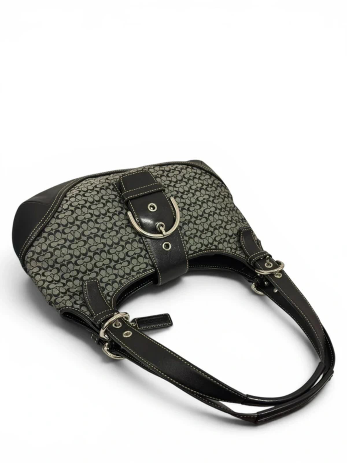 Coach Signature Soho Black / Grey Buckle Canvas & Leather Vintage Hobo Shoulder Bag C04J-7074