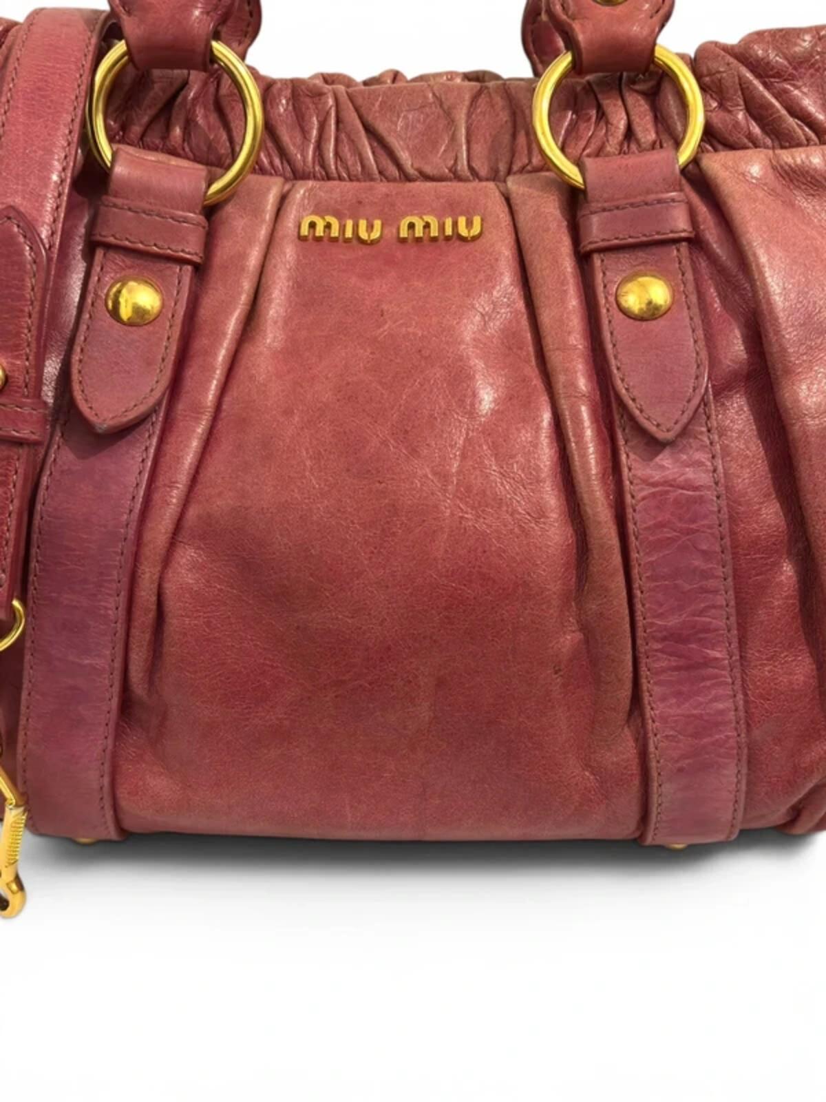 Miu Miu Pink Vitello Lux Leather 2 Way Gathered Vintage Tote Crossbody / Shoulder Bag