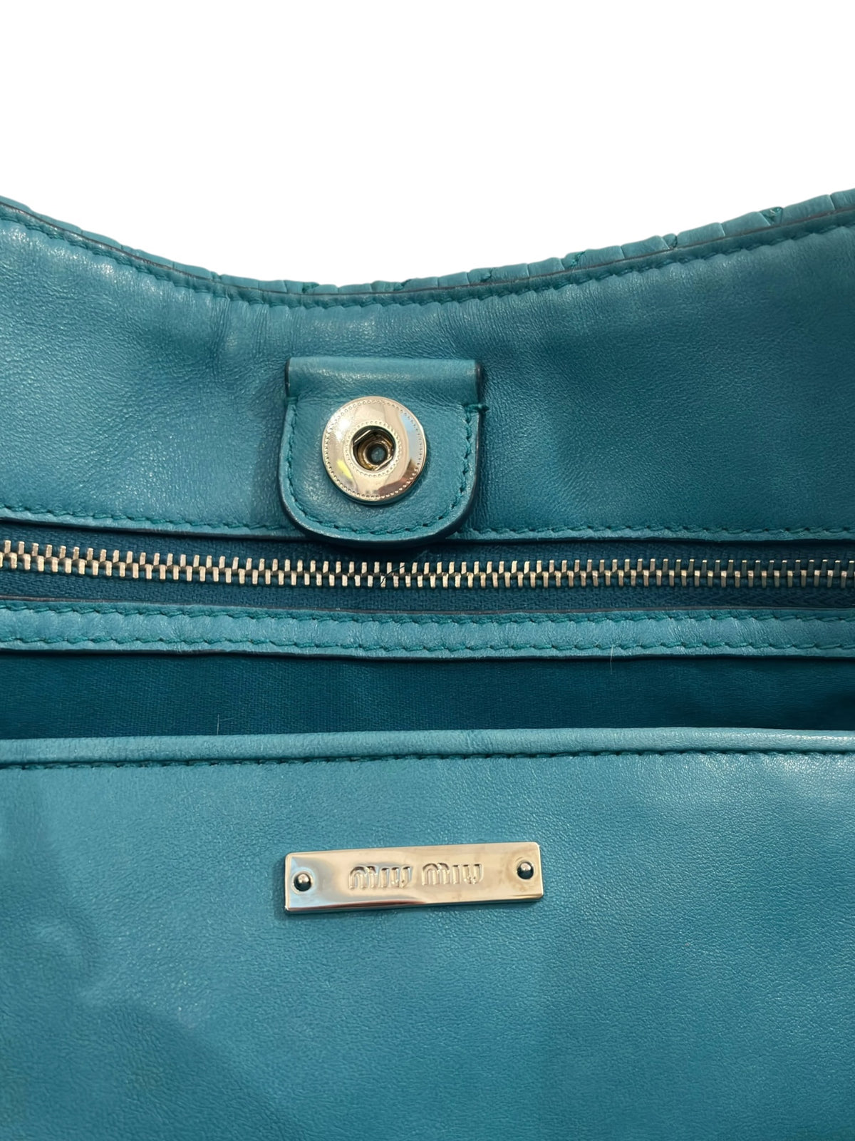 Vintage Miu Miu Bag In Blue Nappa Matelassé Leather Swarovski Crystal Tote