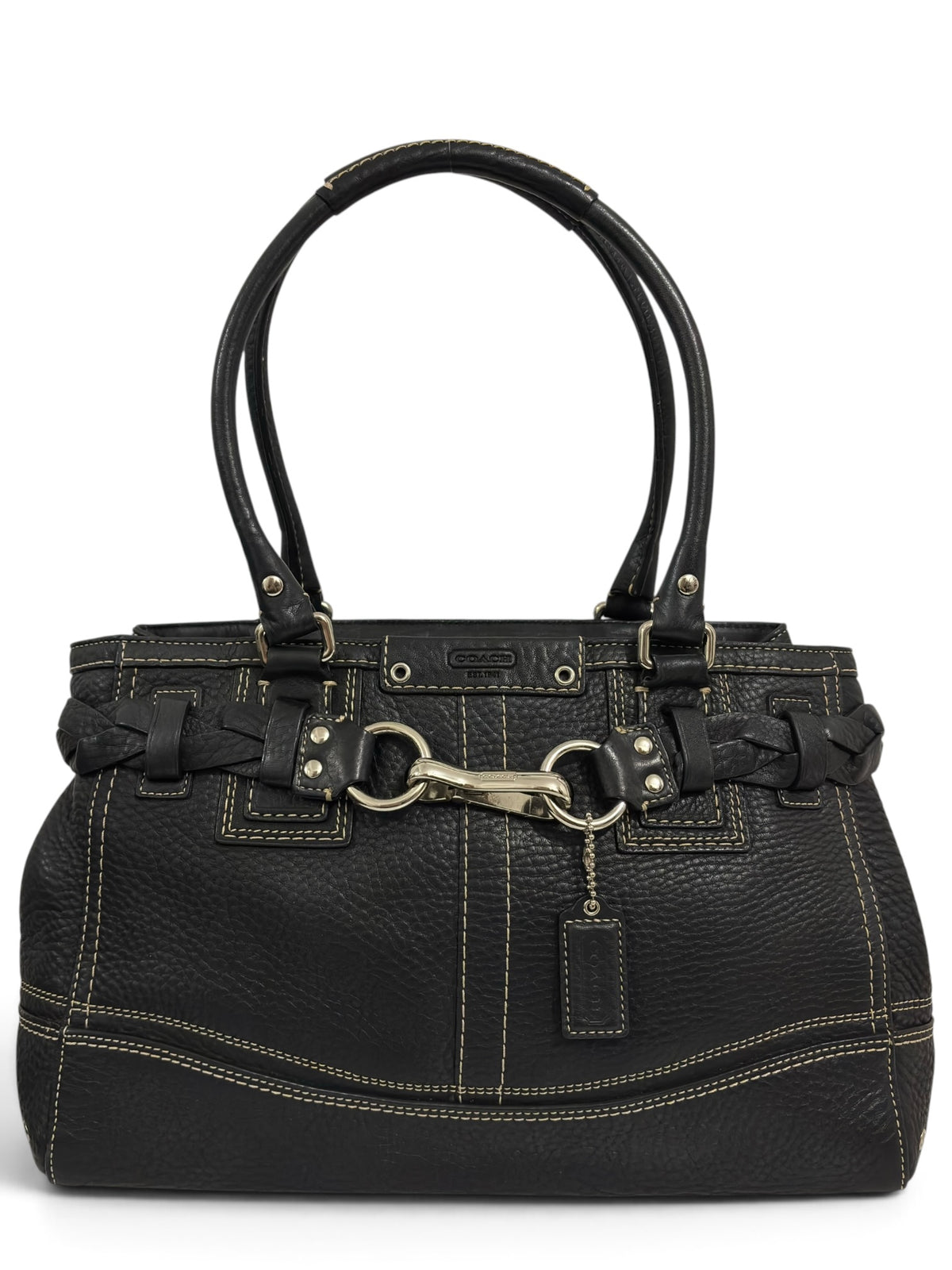 Vintage Coach Hamptons Bag F13084 Black Pebbled Leather Braided Tote