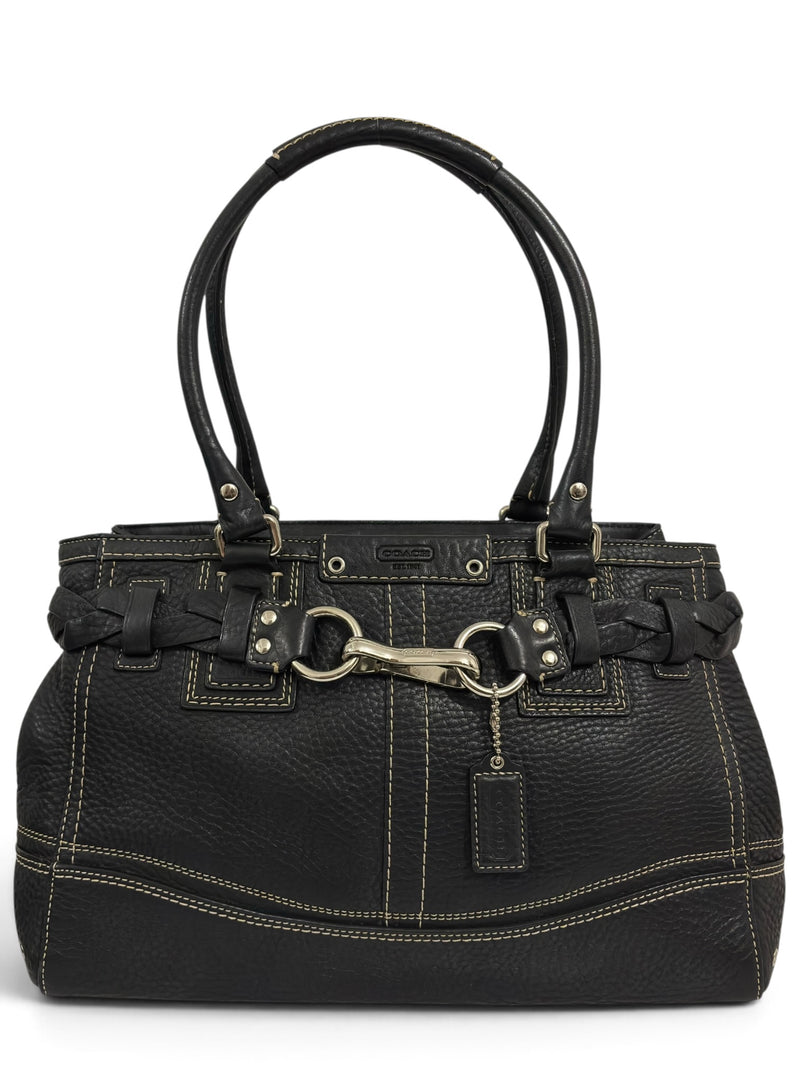 Vintage Coach Hamptons Bag F13084 Black Pebbled Leather Braided Tote