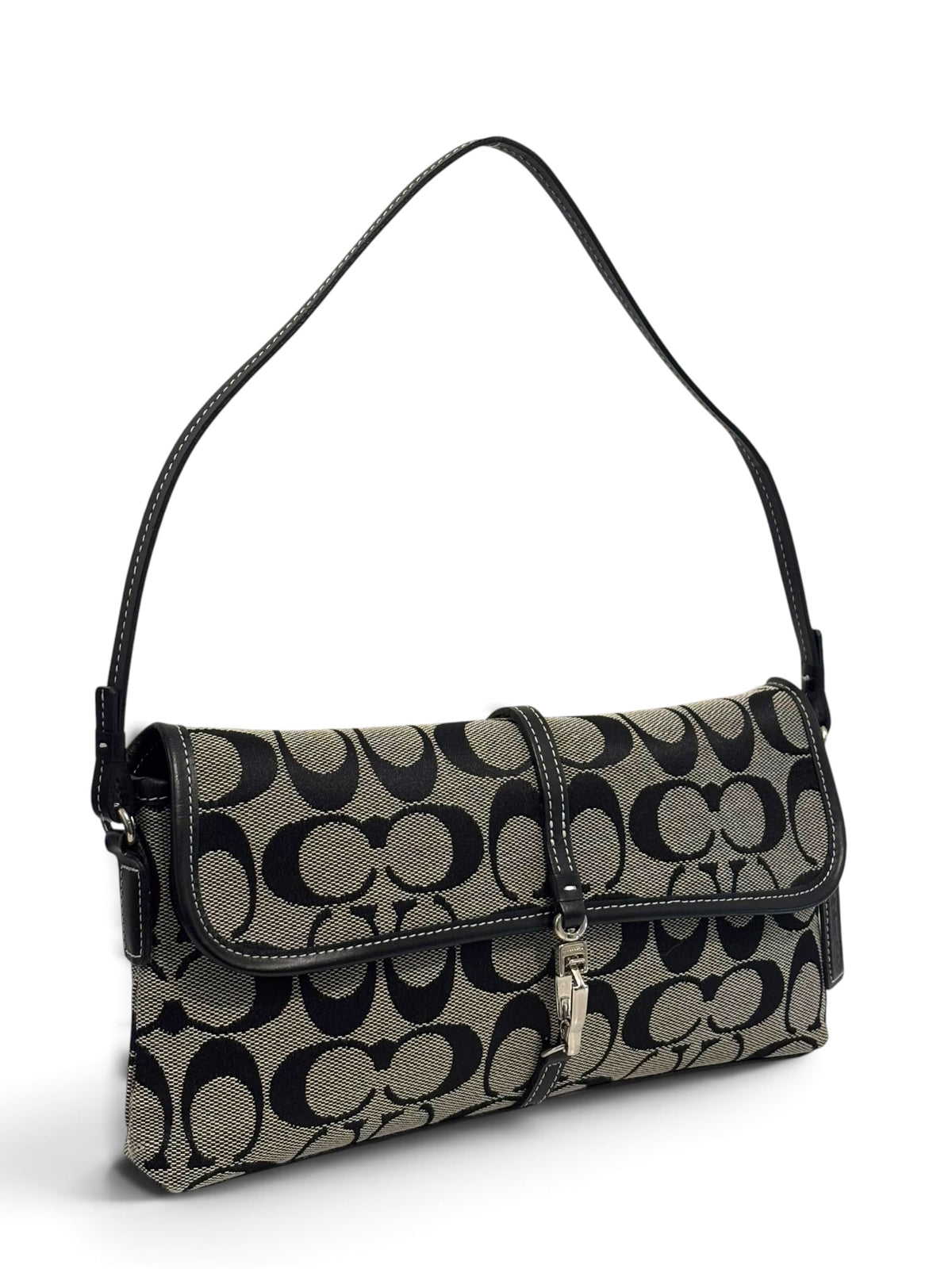 Vintage Coach Hamptons Bag L25 6348 Signature Canvas In Black And Grey