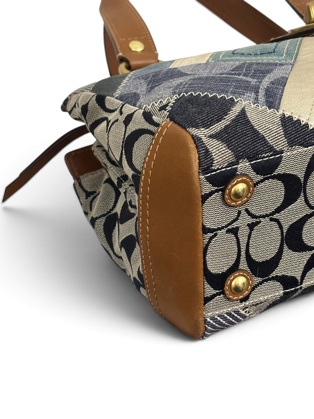 Vintage Coach Patchwork Bag 12216 Denim Turnlock Tote