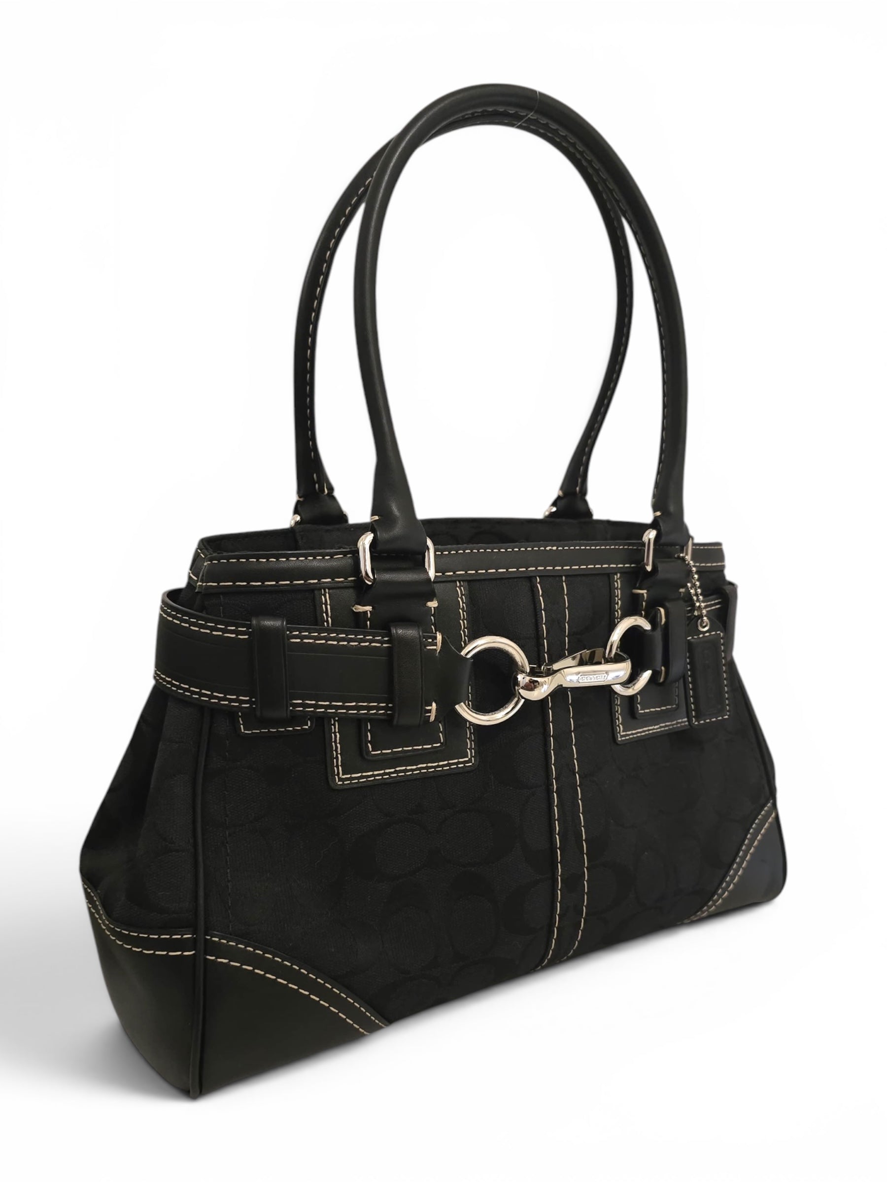 Vintage Coach Black Hampton Canvas Clip Tassel
Belted Tote Shoulder Bag F10245