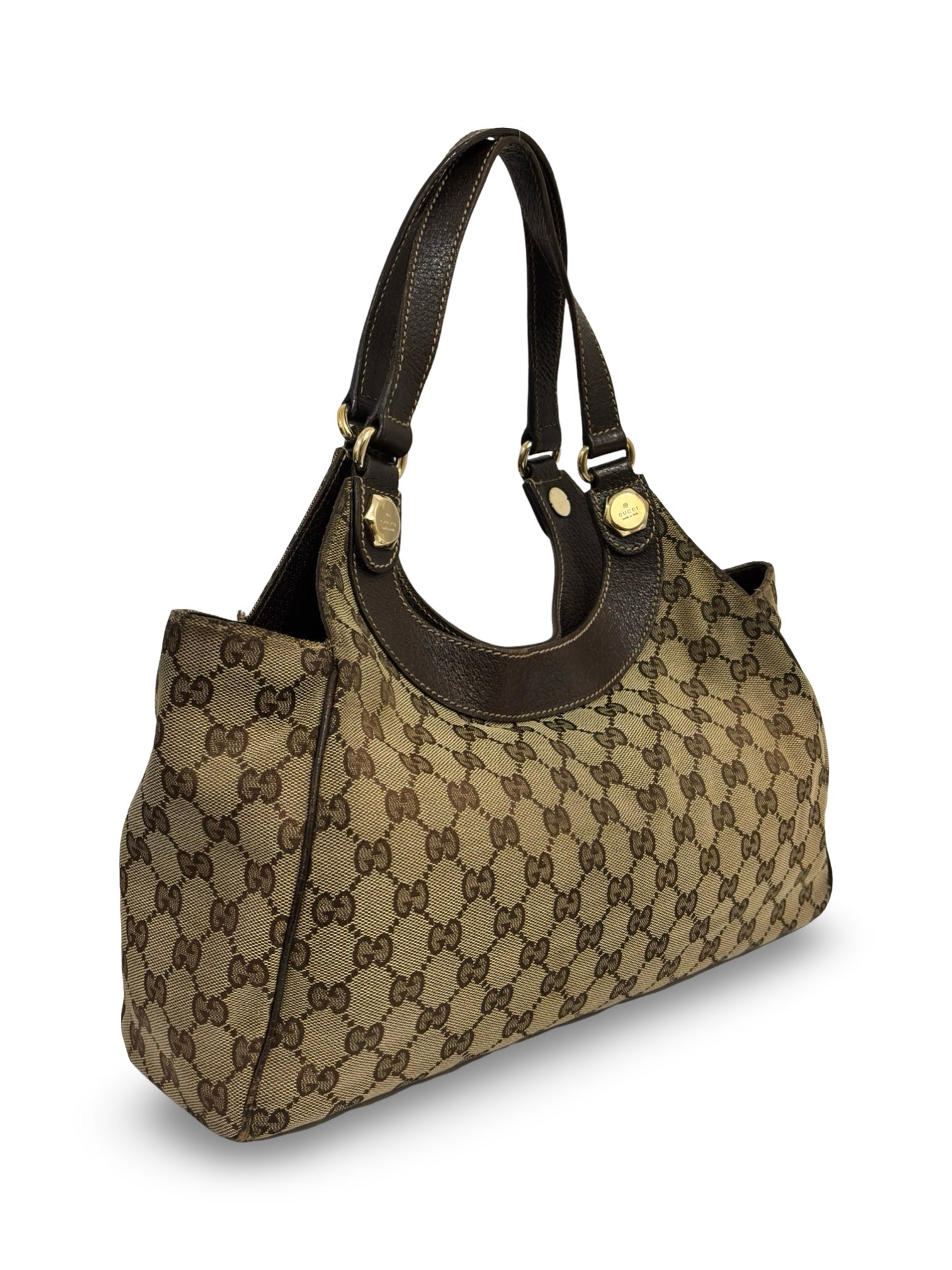 Gucci Brown / Beige Canvas & Leather Charmy Vintage Tote Shoulder Bag